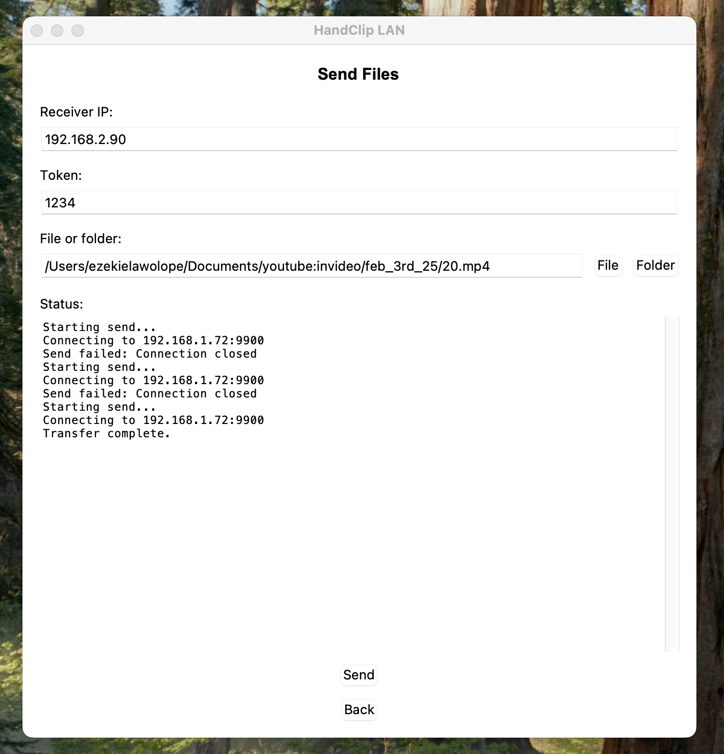 HandClip secure file transfer — real product screenshot
